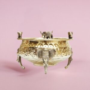 Elephant Design Double Polish Brass Urli