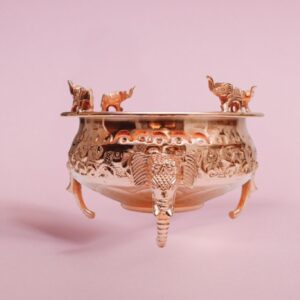 Elephant Design Copper Finish Brass Urli