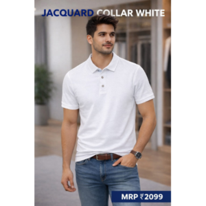 Jacquard Collar White Polo T-Shirt
