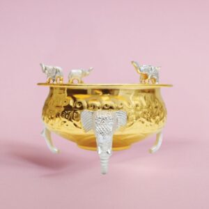 Elephant Design Dual Tone Brass Urli