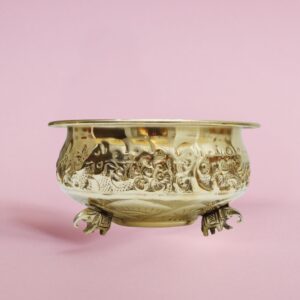 Elephant Design Double Polish Classic Brass Urli