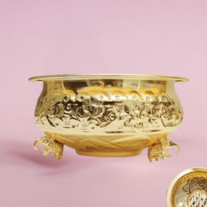 Elephant Design Gold Polish Classic Brass Urli