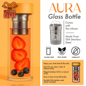 Aura Double Wall Glass Bottle with Tea Infuser