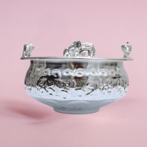 Elephant Design Silver Polish Premium Brass Urli