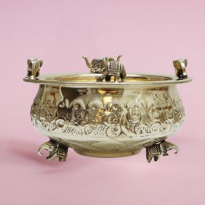 Elephant Design Silver Finish Brass Urli