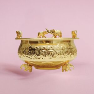 Elephant Design Double Finish Brass Urli