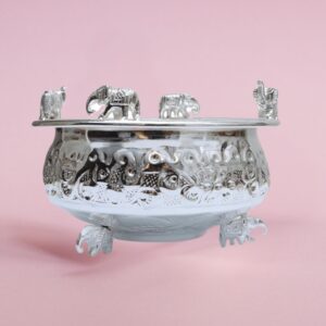 Elephant Design Gold Finish Brass Urli