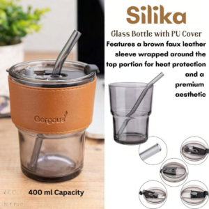 Silika Glass Bottle with PU Leather Sleeve (400ml)