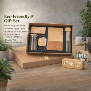 Eco-Friendly Bamboo Gift Set with Digital Clock & Bottle