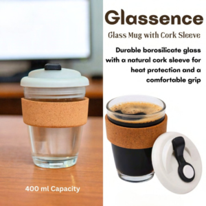 Glassence Borosilicate Glass Mug with Cork Sleeve (400ml)
