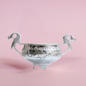 Peacock Design Silver Finish Urli