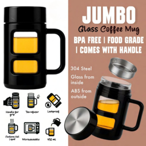 Jumbo Glass Coffee Mug with Handle & Infuser (450ml)