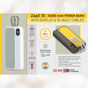 ZapX 10 Power Bank with Built In Cables 10000mAh