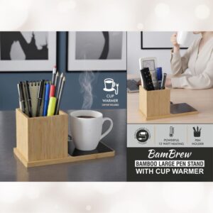 BamBrew Bamboo Pen Stand with Cup Warmer
