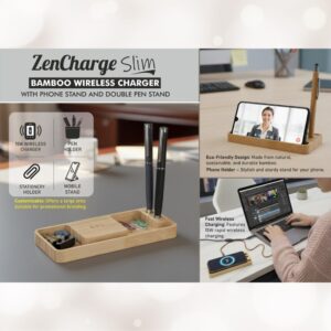 ZenCharge Slim Bamboo Wireless Charger with Stand