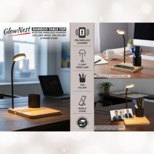 GlowNest Bamboo Table Lamp with Wireless Charger