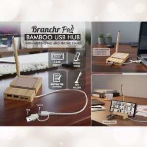 Branchr Pad Bamboo USB Hub with Writing Pad
