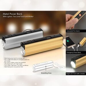 Metal Torch Lighter Power Bank 3000mAh