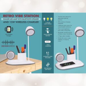 Retro Vibe Station Lamp Speaker with Wireless Charger