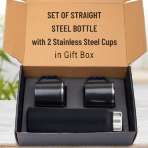 Set of Black Stainless Steel Bottle with 2 Stainless steel cups in Gift box