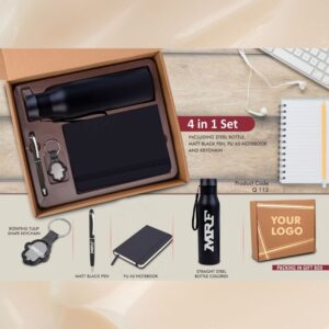 EcoSet 4: Set of A5 Cork notebook, 2 Bamboo Coffee Mugs with Silicon Sleeve, Bamboo Pen & Cork Keychain in Kraft Gift Box