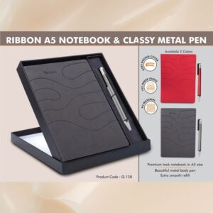 Blue Notebook Gift set: A5 PU Notebook With Prism Metal Pen