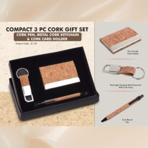 Compact 5 Pc Tan Gift Set: A5 Size Notebook, Metal Pen, Metal PU Keychain, Metal Card Holder & Prism Steel Bottle