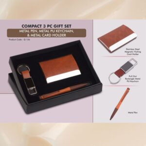 Compact 3 Pc Cork Gift Set: Cork Pen, Metal Cork Keychain & Cork Card Holder