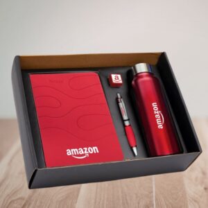 4 in 1 set: Steel bottle, Metal pen, Silicon mobile stand, Ribbon PU notebook