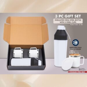 3 pc Gift Set: Insulated Hexa Steel bottle with 2 Steel cups