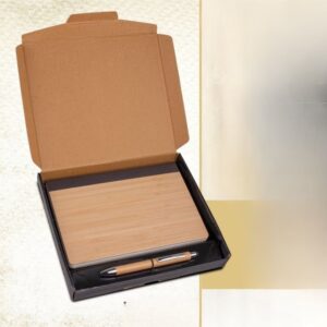 Bamboo Notebook with Bamboo pen in Gift set in Black Texture box