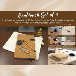 EcoPouch Set of 5: Cork Utility Pro Kit in Multipurpose Canvas Pouch