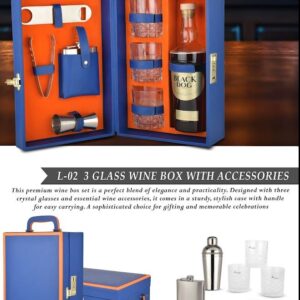 Premium 3 Glass Wine Box Set with Bar Accessories (L-02)