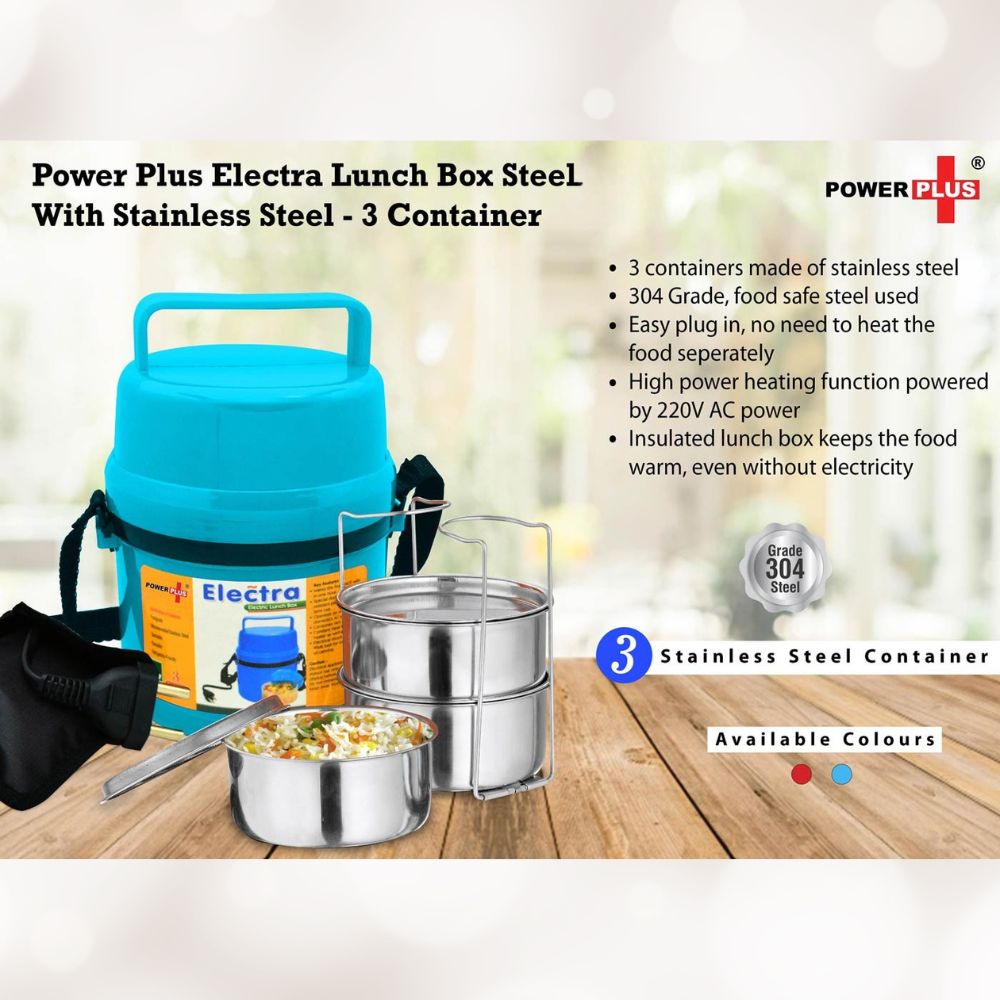 Power Plus Electra Lunch Box Steel H07 With Stainless Steel 3 Container