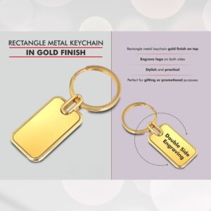 Rectangle Metal Keychain (Gold Finish, Double Side Engraving)