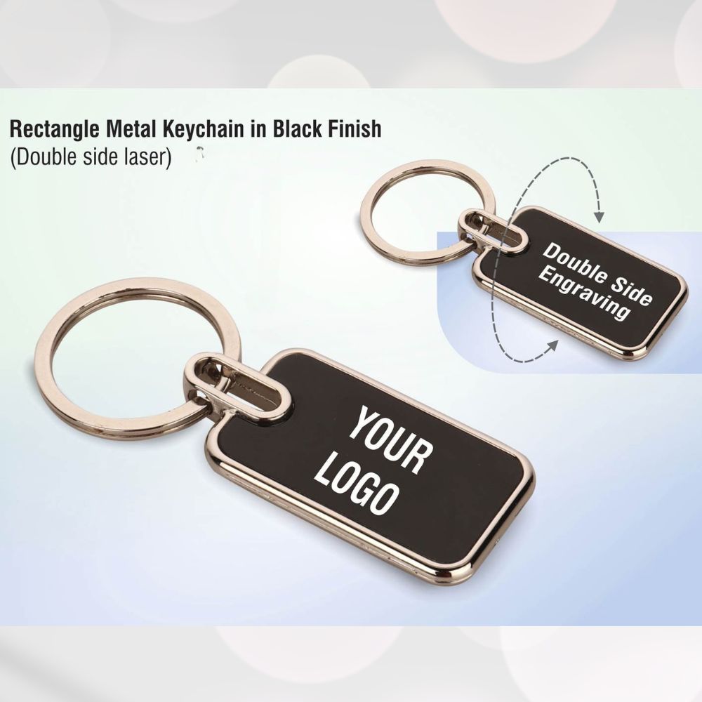 Rectangle Metal Keychain (Black Finish, Double Side Laser)