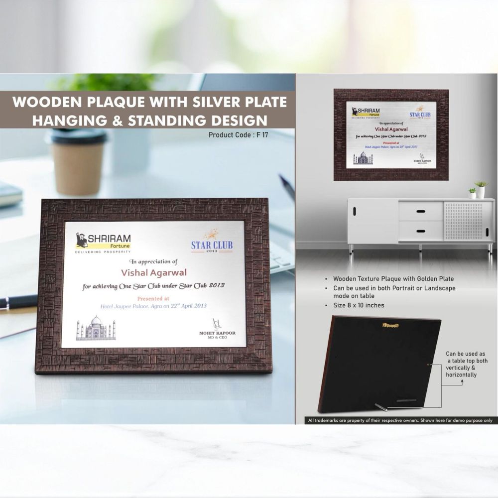 Premium Wooden Plaque with Silver Plate Display