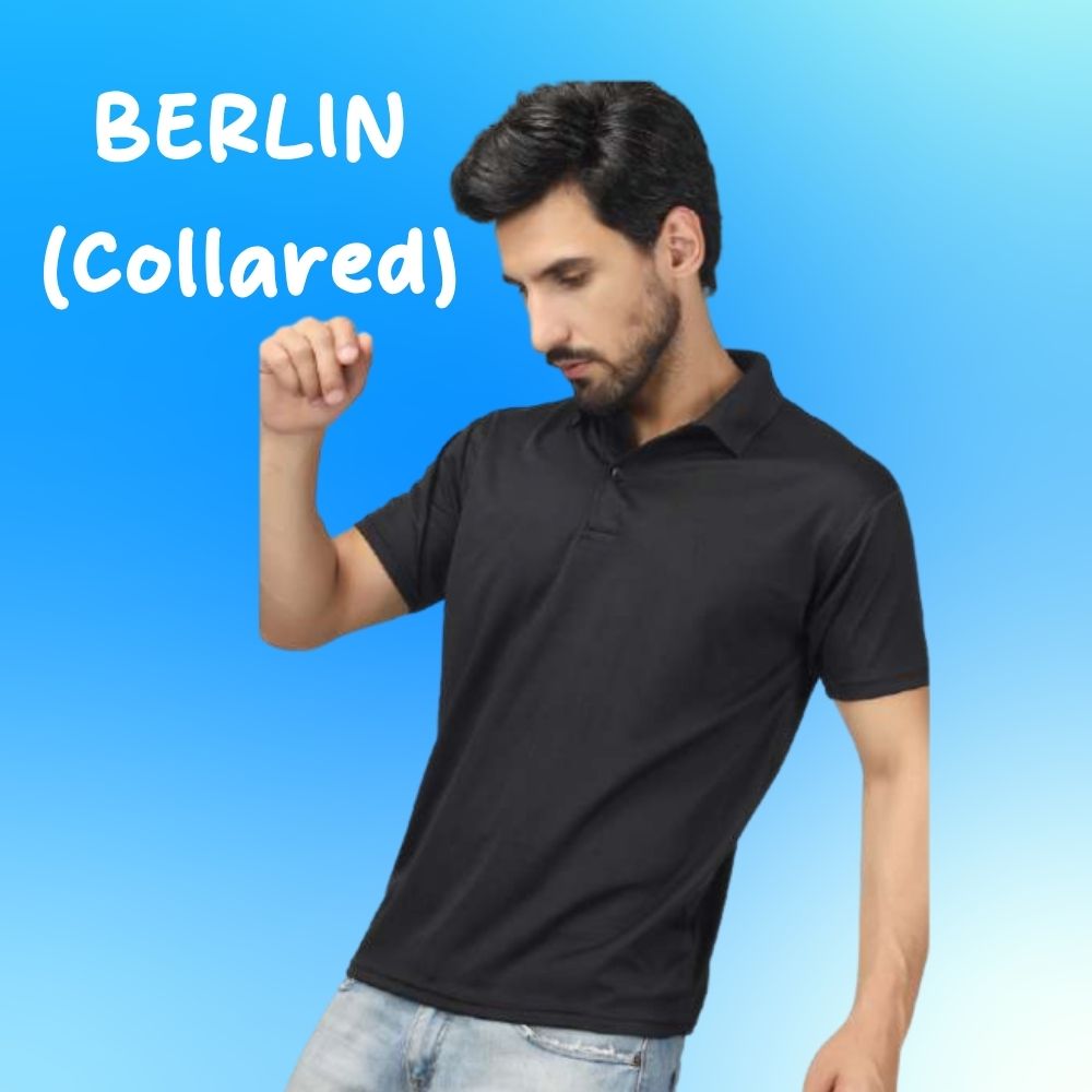 Berlin Premium Rice Knit Polo Neck T-Shirt (150–160 GSM, Dry Fit Polyester)