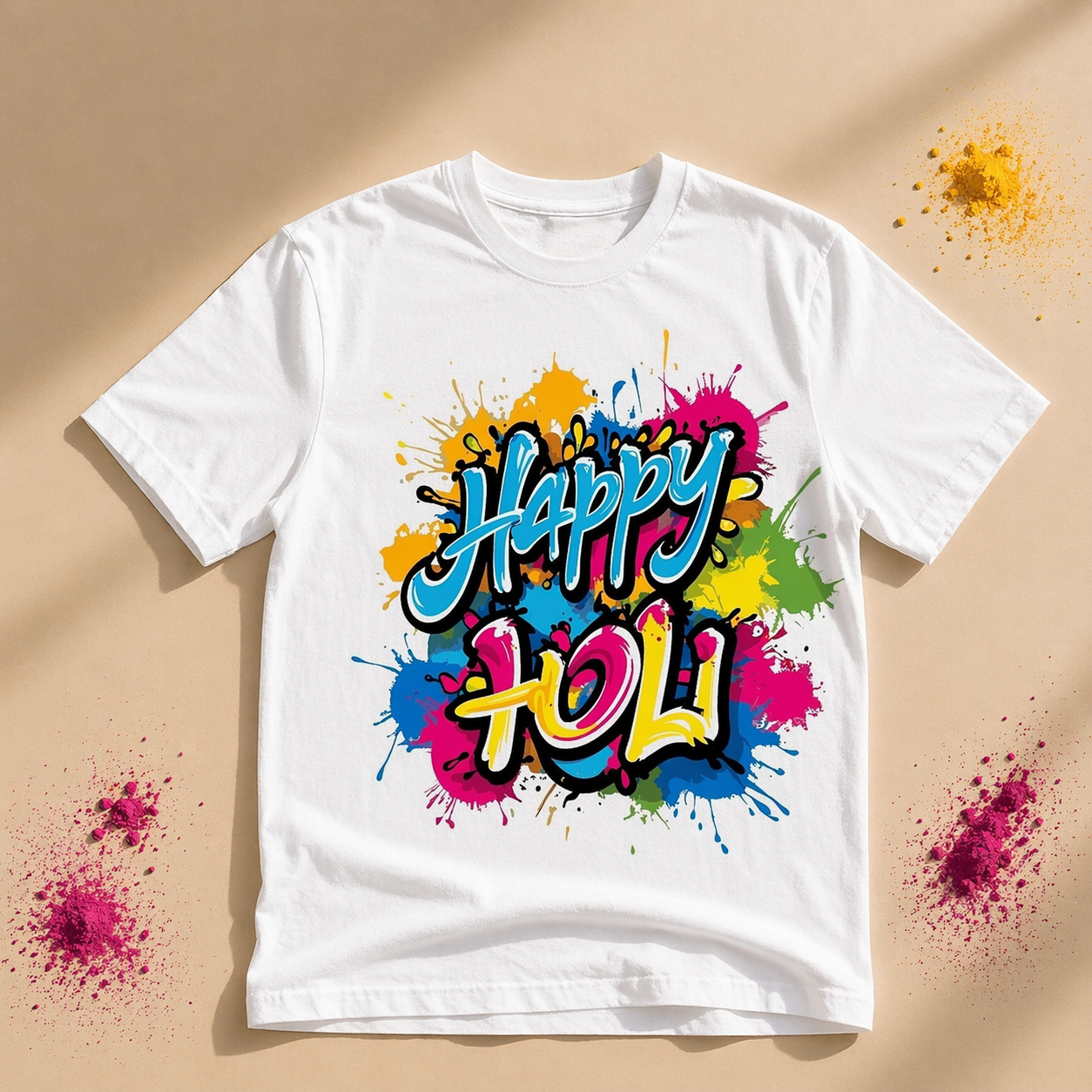 Happy Holi Paint Splash Typography T-Shirt