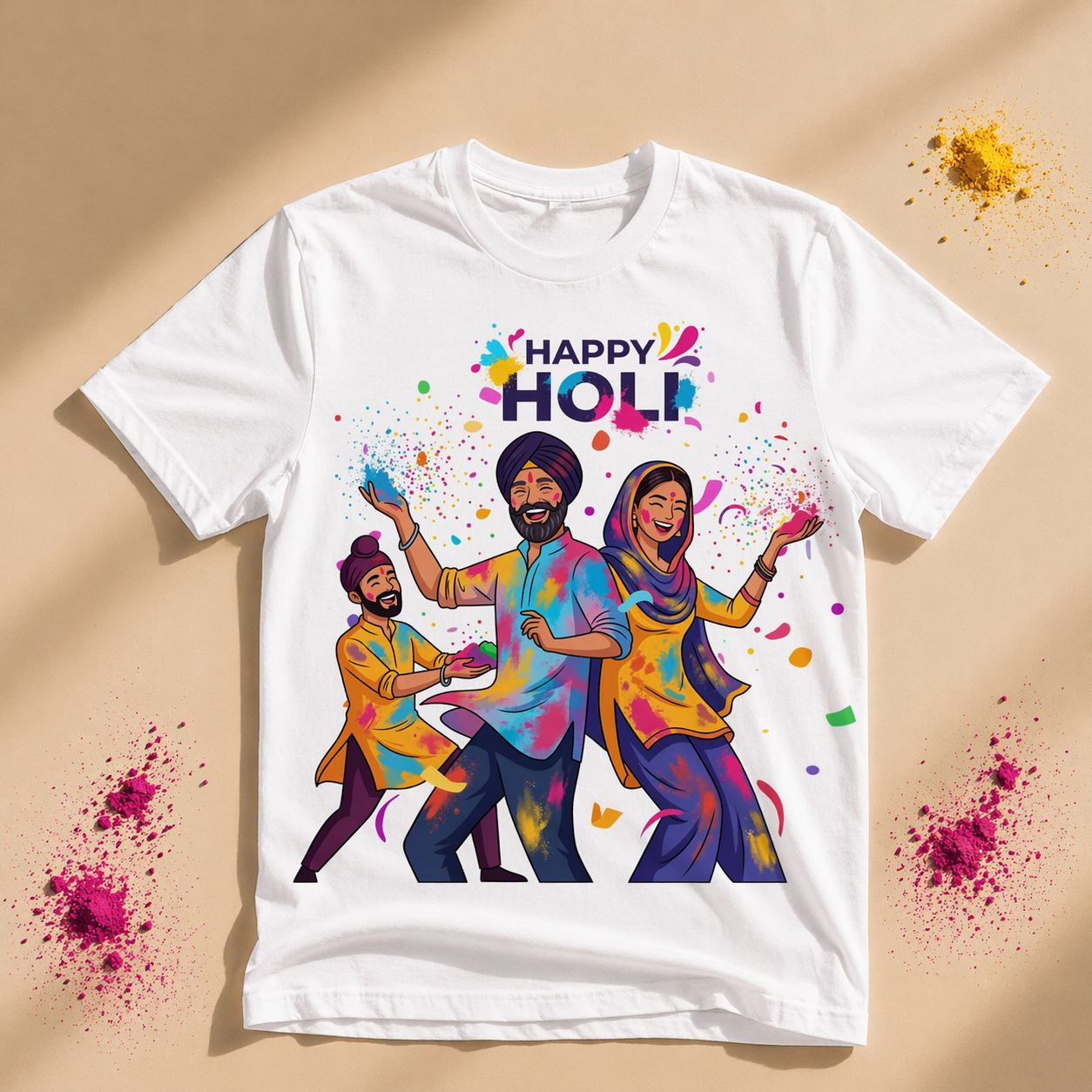 Happy Holi Family Celebration Illustration T-Shirt