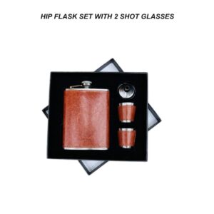 Compact Hip Flask Set with 2 Shot Glasses