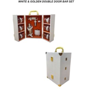 Luxury Double Door Bar Set – White & Gold Finish