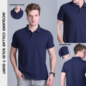 Jacquard Collar Solid T-Shirt Navy