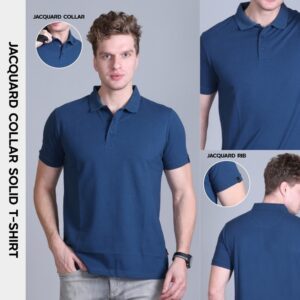 Jacquard Collar Solid T-Shirt Teal