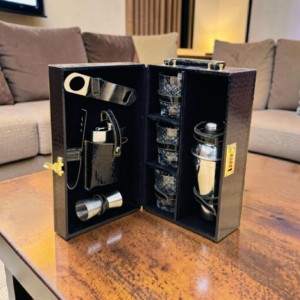 Executive Black Portable Bar Cabinet Set (Compact Edition)