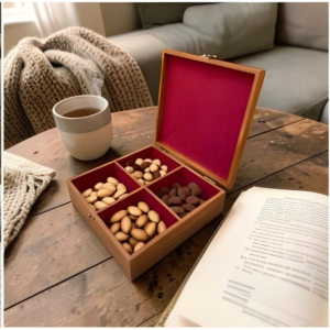 Wooden Dry Fruit Storage Box with Velvet Interior