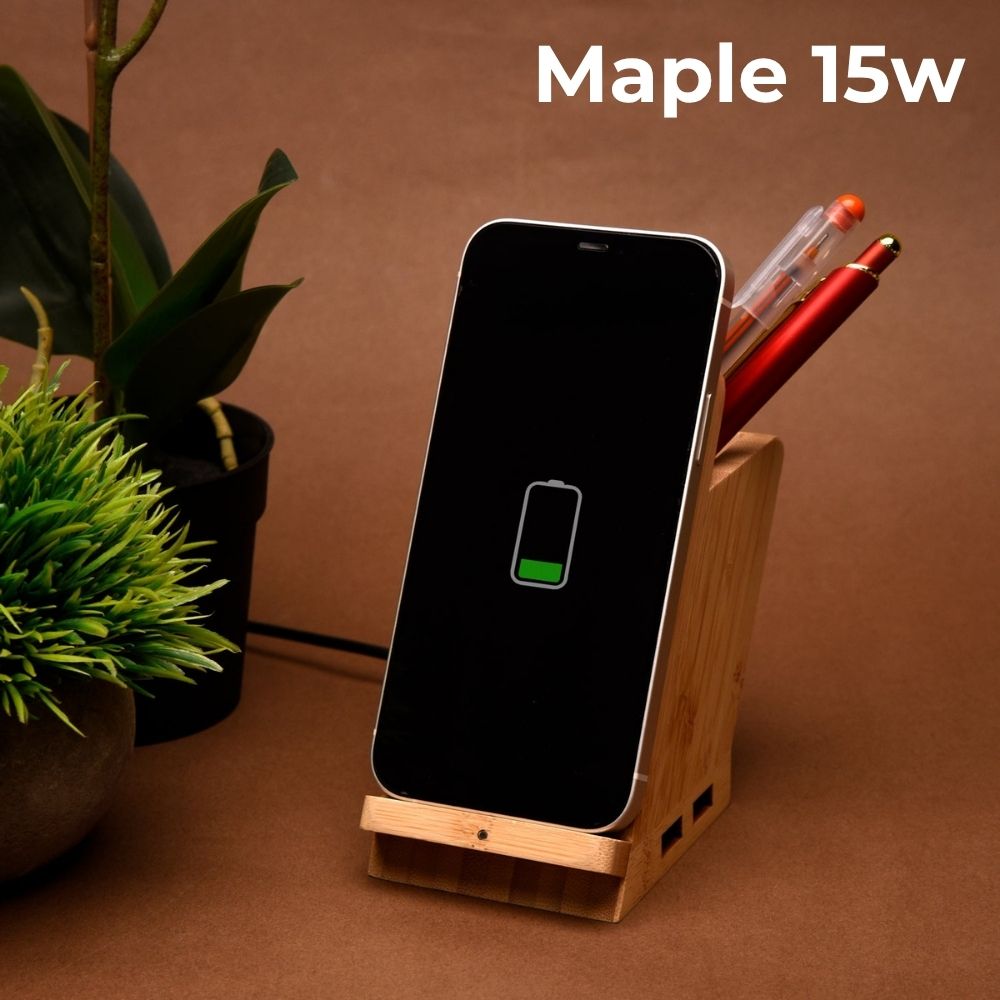 Maple 15W Wireless Charger & USB Hub with Pen Stand