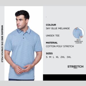 Bird Eye Stretch Polo Sky Blue Melange