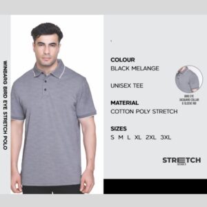 Bird Eye Stretch Polo Black Melange