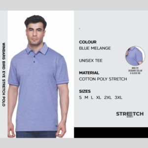 Bird Eye Stretch Polo Blue Melange